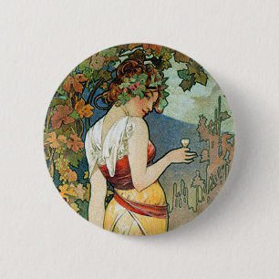 Macaron Rond 5 Cm Alphonse (Alfons) Mucha : Cognac - Art Nouveau