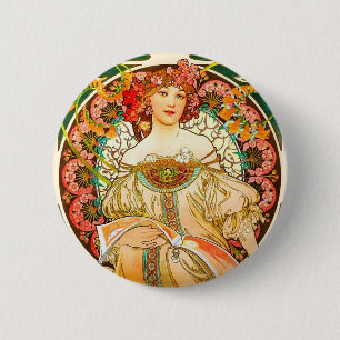 Macaron Rond 5 Cm Alphonse Mucha Art Nouveau Daydream