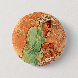 Macaron Rond 5 Cm Alphonse Mucha Art Nouveau Hiver