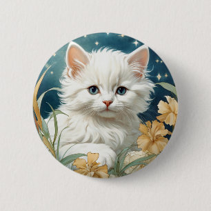 Macaron Rond 5 Cm Alphonse Mucha Art Nouveau Kitten