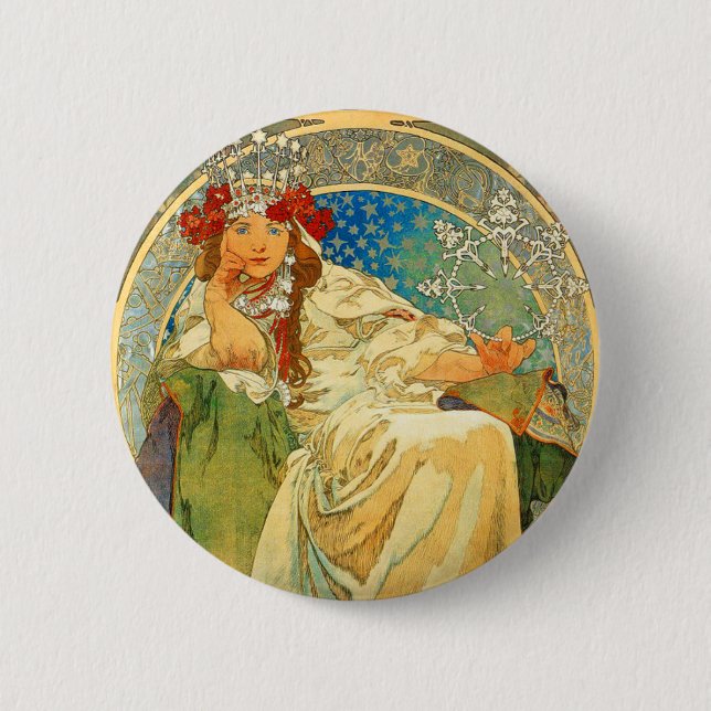 Macaron Rond 5 Cm Alphonse Mucha Art Nouveau Princesse Hyacinth (Devant)