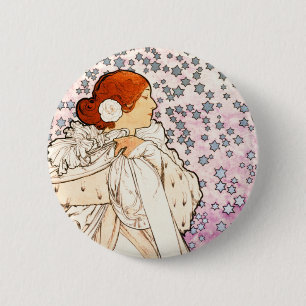 Macaron Rond 5 Cm Alphonse Mucha La Dame 1896 Art Nouveau Vintage