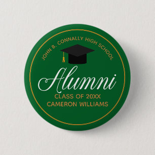 Macaron Rond 5 Cm Alumni Green Gold High School Custom Name Balise