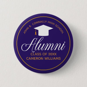 Macaron Rond 5 Cm Alumni Purple Gold High School Custom Name Tag