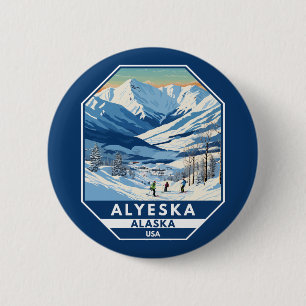 Macaron Rond 5 Cm Alyeska Alaska Winter Travel Art Vintage