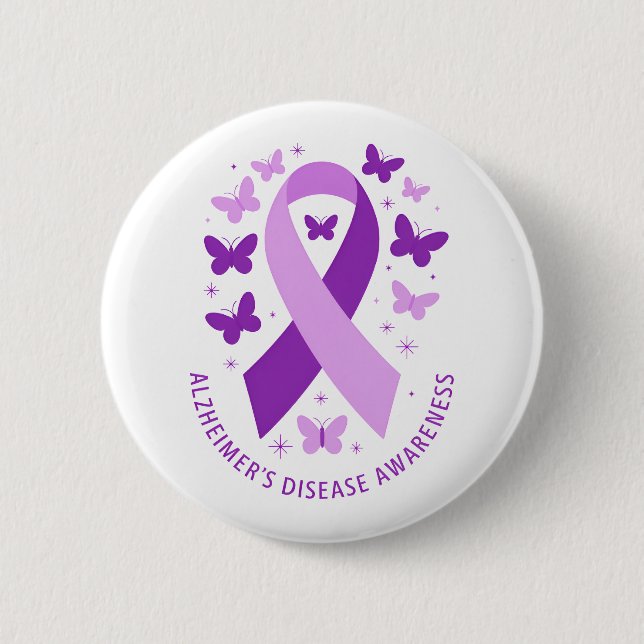 Macaron Rond 5 Cm Alzheimer's Disease Awareness Purple Ribbon (Devant)