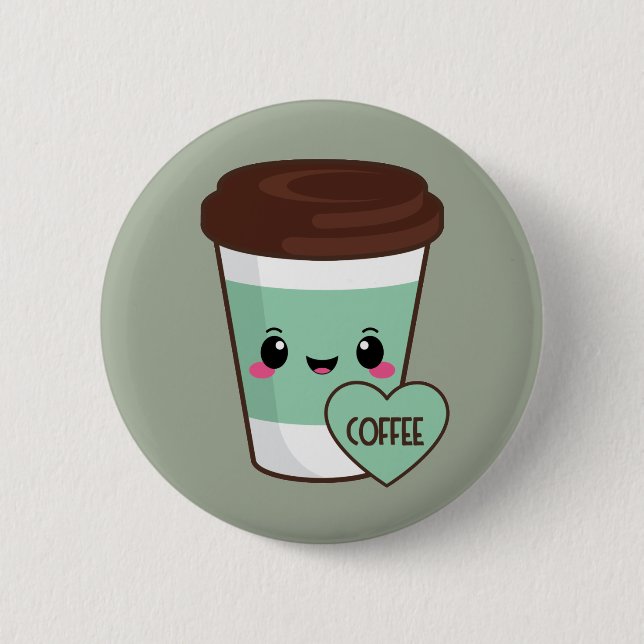 Macaron Rond 5 Cm Amant d'Emoji de café (Devant)