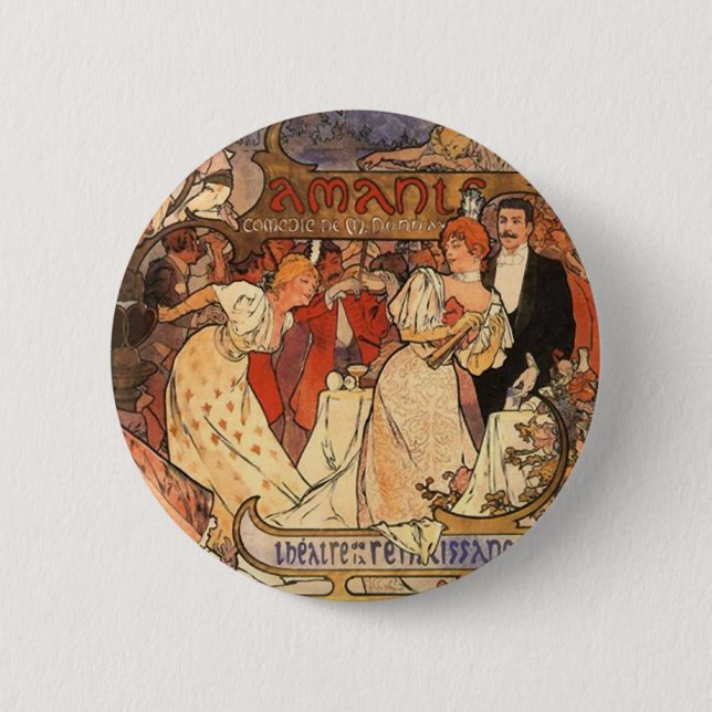Macaron Rond 5 Cm Amants, Alphonse Mucha (Devant)