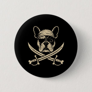 Macaron Rond 5 Cm Amateur de chien Crâne de pirate vintage Bouledogu