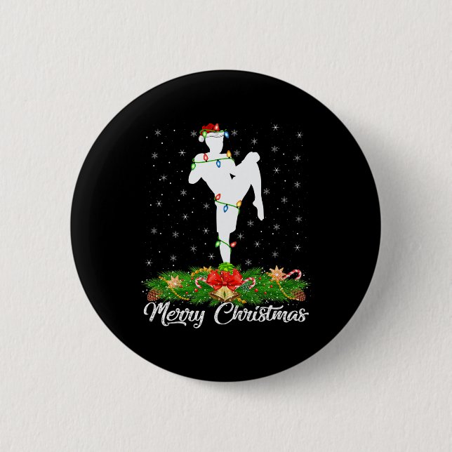 Macaron Rond 5 Cm Amateur de kickboxing Chapeau de Père Noël assorti (Devant)