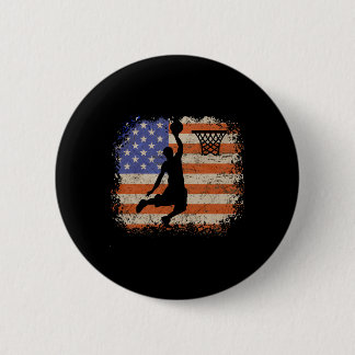 Macaron Rond 5 Cm Amateurs de basket-ball Vintage Usa Drapeau Basket
