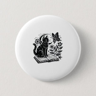Macaron Rond 5 Cm Amateurs de livre Chat Bookwords Halloween Blac
