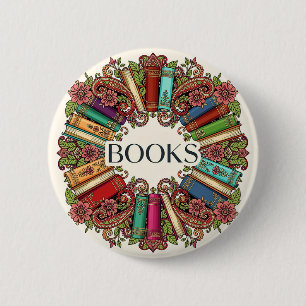 Macaron Rond 5 Cm Amateurs de Livres Lecteurs Écrivains Bibliophiles