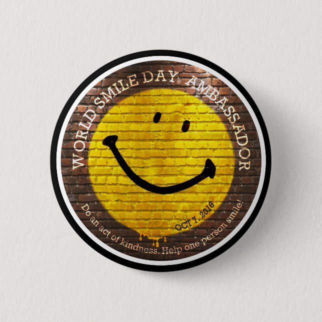 Macaron Rond 5 Cm Ambassadeur 2016 bouton de Day® de sourire du (Devant)