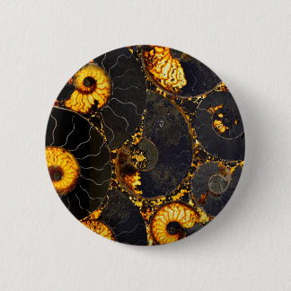 Macaron Rond 5 Cm Ambre doré noir Nautilus motif, fossile