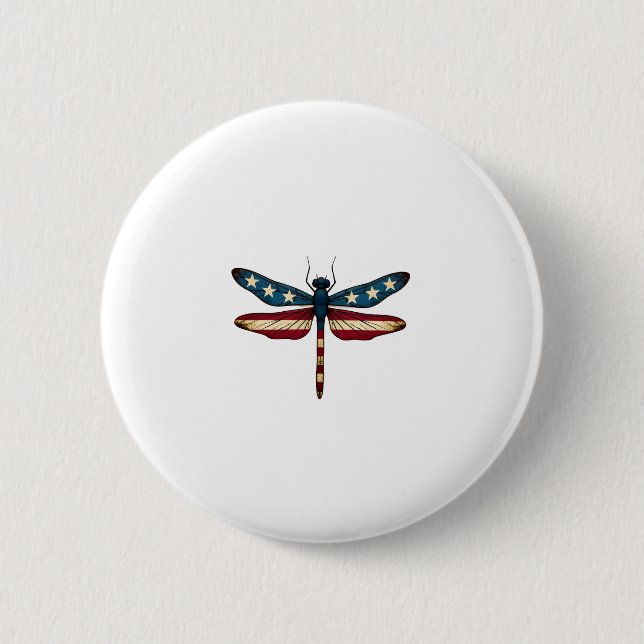 Macaron Rond 5 Cm American Flag Dragonfly Patriotic 4th of July Red  (Devant)