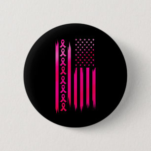 Macaron Rond 5 Cm American Flag Fighting Breast Cancer