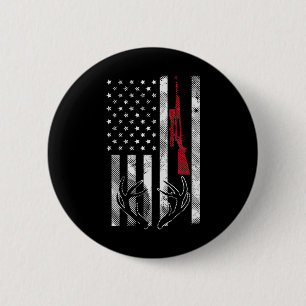 Macaron Rond 5 Cm American Flag Rifle Antler Vintage Deer Hunting Hu