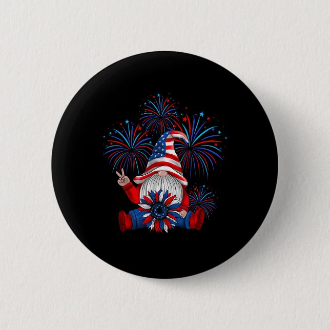 Macaron Rond 5 Cm American Patriotic Gnome Usa Independence Day 4e (Devant)