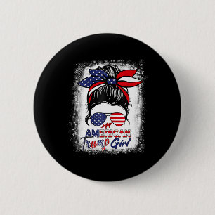 Macaron Rond 5 Cm American Trump Girl 4 juillet Messy Bun Pro Trum