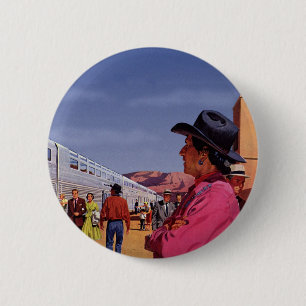 Macaron Rond 5 Cm Amérindien vintage dans une gare