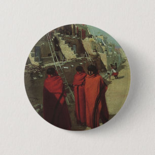 Macaron Rond 5 Cm Amérindien vintage, Hopi Pueblo par Louis Akin