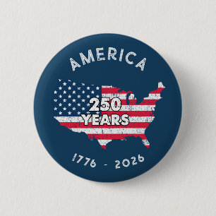 Macaron Rond 5 Cm Amérique 250 Ans 1776–2026 Drapeau Carte USA Patri