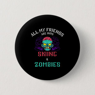 Macaron Rond 5 Cm Amis zombies skiant la pente de montagne enneigée