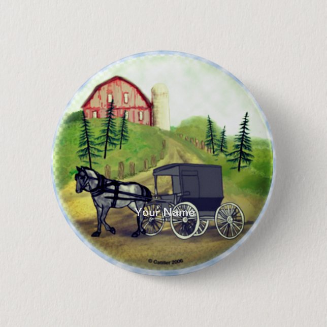 Macaron Rond 5 Cm Amish Buggy de retour (Devant)