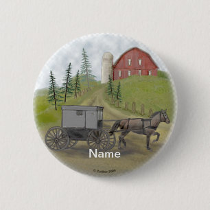 Macaron Rond 5 Cm Amish Buggy pin de visite