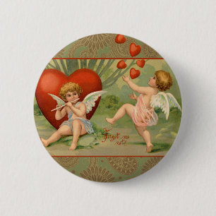 Macaron Rond 5 Cm Amour Antique Cupidons de la Saint-Valentin Vintag
