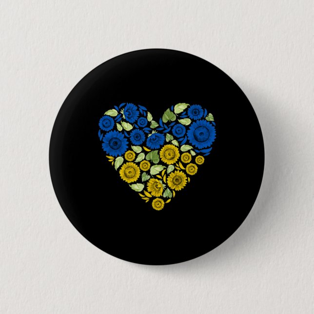 Macaron Rond 5 Cm Amour Coeur Ukraine tournesol Ukraine Paix pour vo (Devant)