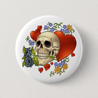 Macaron Rond 5 Cm Amour de crâne - crânes, roses et coeurs par Al