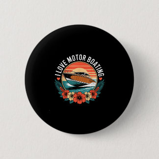Macaron Rond 5 Cm Amour du bateau à moteur vintage coucher de soleil