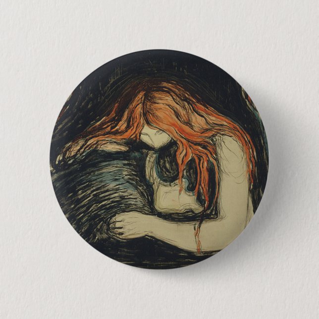 Macaron Rond 5 Cm Amour et douleur (Le Vampire) (par Edvard Munch) (Devant)