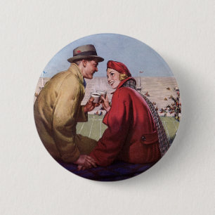 Macaron Rond 5 Cm Amour et romance vintage, couple à un match de foo