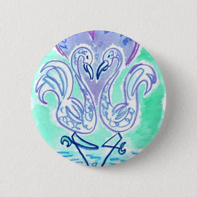 Macaron Rond 5 Cm Amour Flamant rose (bleu) (Devant)
