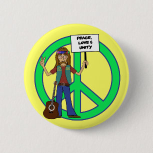 Macaron Rond 5 Cm Amour hippie et unité de paix