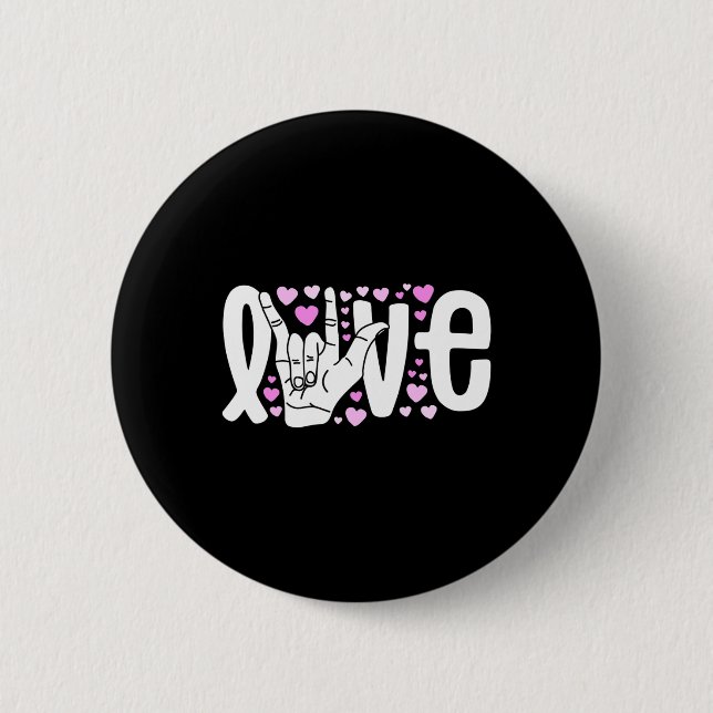 Macaron Rond 5 Cm Amour Langue Asl Être Sourd Sensibilisation (Devant)