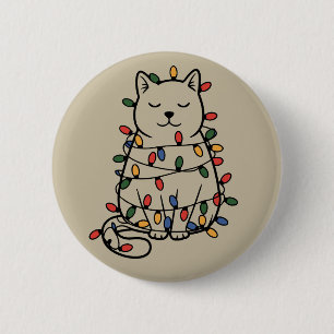 Macaron Rond 5 Cm Amoureux de Chats Mignons Lumières de Noël Chat Ma