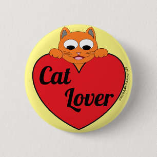 Macaron Rond 5 Cm Amoureux de chats Visage de chat roux avec cœur ro