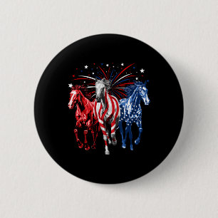 Macaron Rond 5 Cm Amoureux de chevaux du 4 juillet Rouge Blanc Et Bl