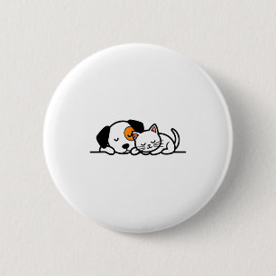 Macaron Rond 5 Cm Amoureux des animaux drôles - Chat mignon et chien