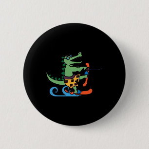 Macaron Rond 5 Cm Amoureux des crocodiles skiant alligator reptile s