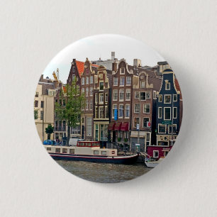 Macaron Rond 5 Cm Amsterdam, maisons sur le canal