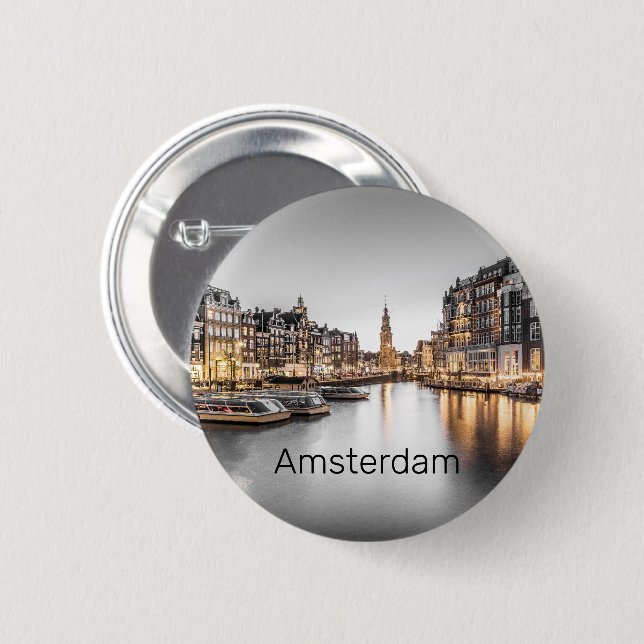 Macaron Rond 5 Cm Amsterdam Pays-Bas Holland Souvenir (Devant & derrière)