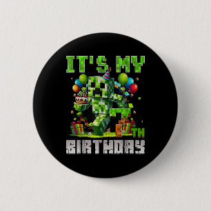 Macaron Rond 5 Cm Amusant 7 ans 7e anniversaire Pixel Art Gamer Boys