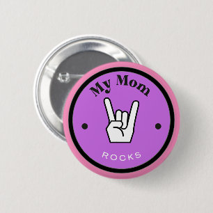 Macaron Rond 5 Cm Amusant ! Bouton - Ma maman ROCKS !