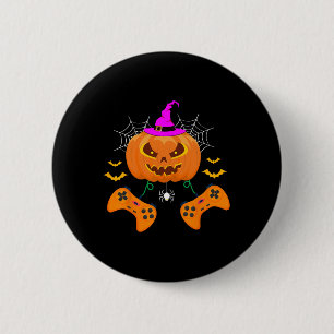 Macaron Rond 5 Cm Amusant Citrouille Jack-o'-lantern Video Gamer