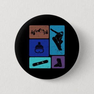 Macaron Rond 5 Cm Amusant Snowboard Snowboardeur Sports d'hiver